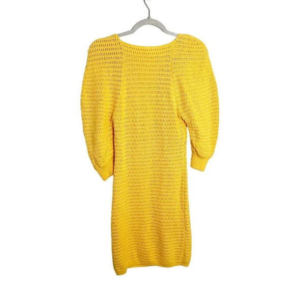 A.L.C. Gigi Crochet Knit Dress Yellow Women's Size Medium Elastic Cuffs Mini - Picture 4 of 7